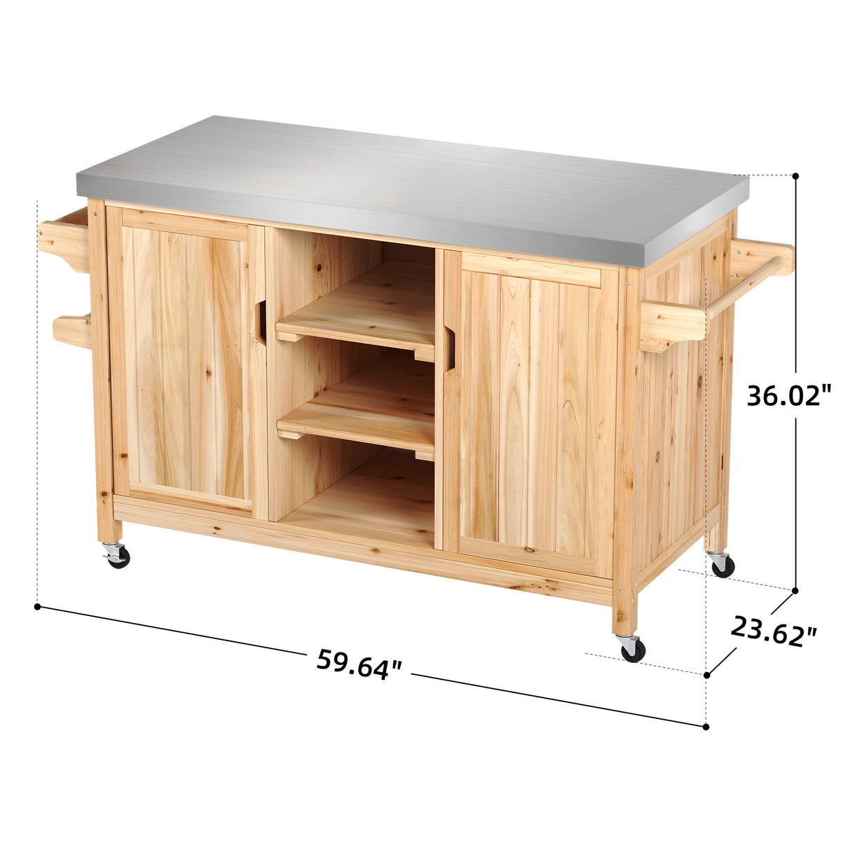 Solid Wood Movable Outdoor Table with Stainless Steel Top Z7726