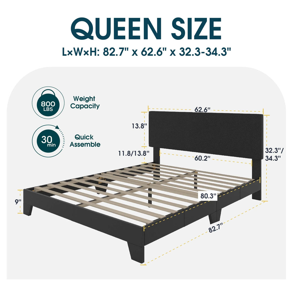Queen Upholstered Platform Bed Frame with Adjustable Leather Headboard C79298