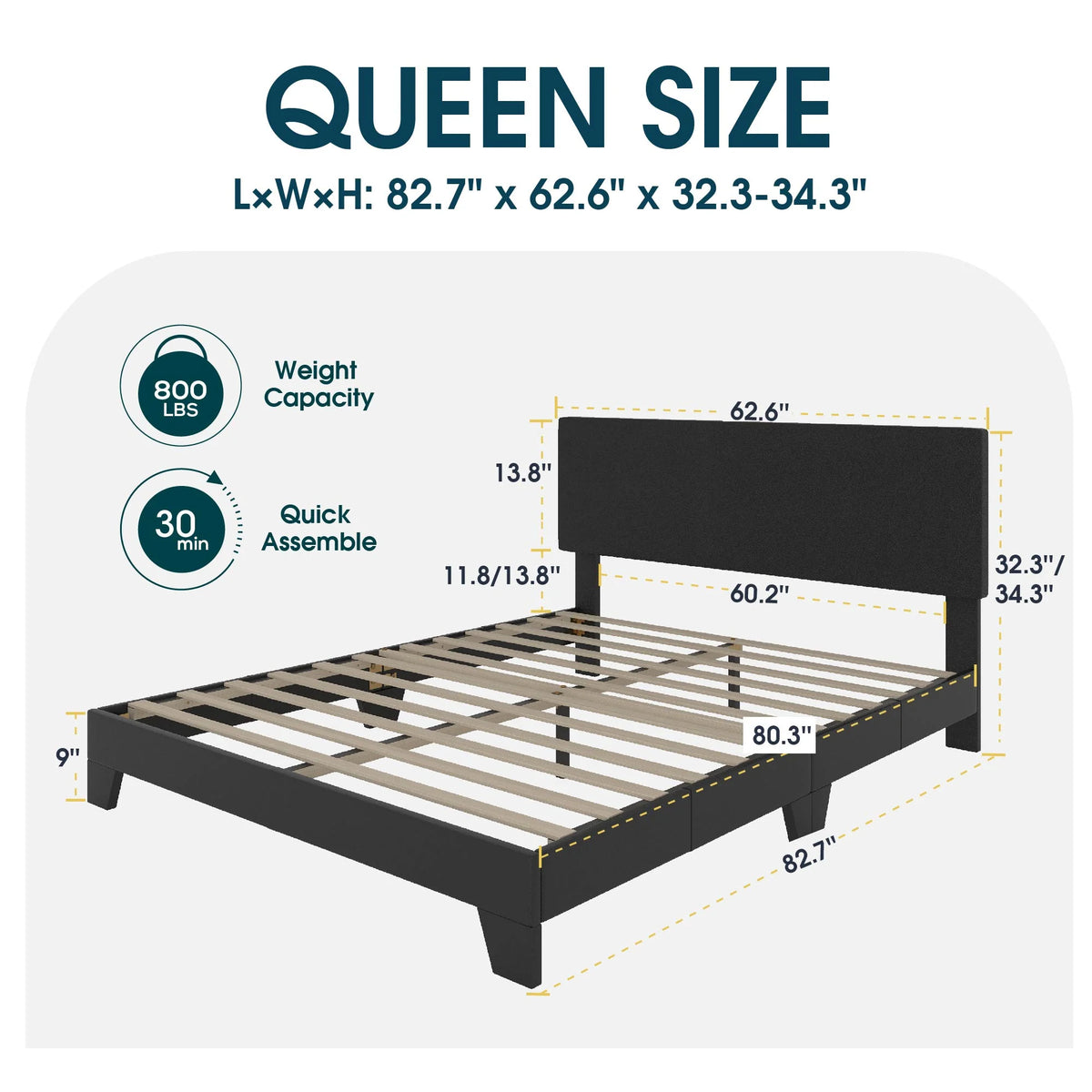 Queen Upholstered Platform Bed Frame with Adjustable Leather Headboard C79298