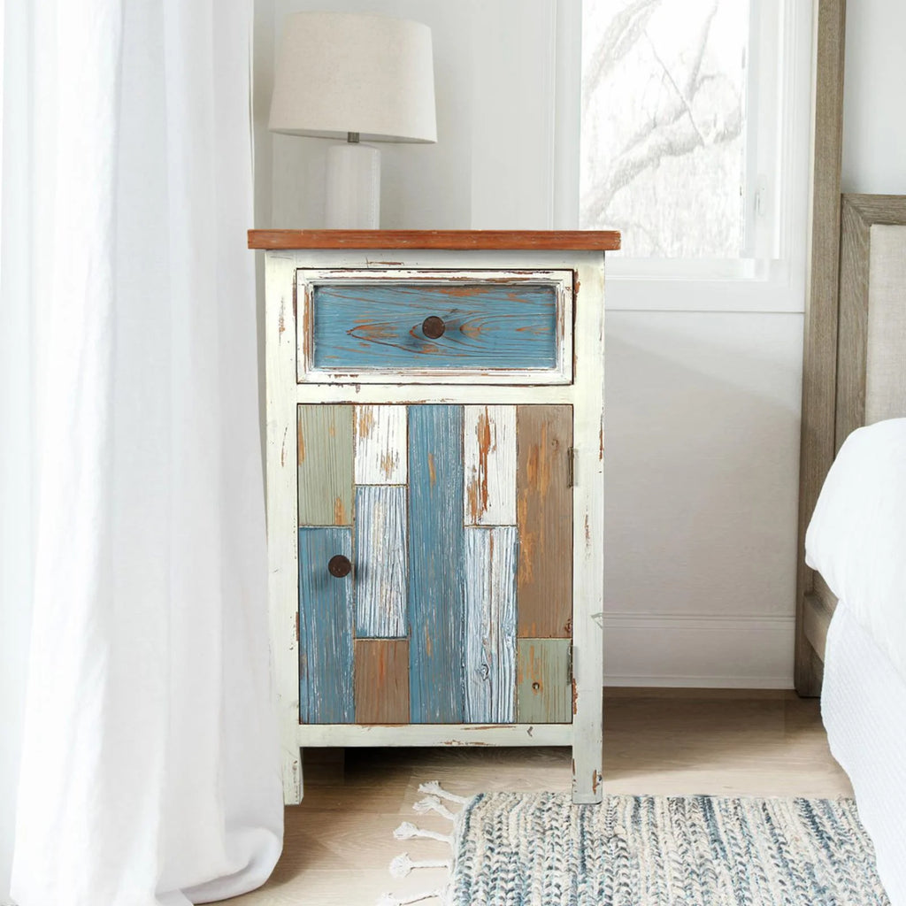 Rustic Multi-Color Wood 1-Drawer 1-Door End Table A39227