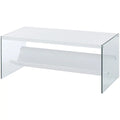 White Wood and Clear Glass Coffee Table N266