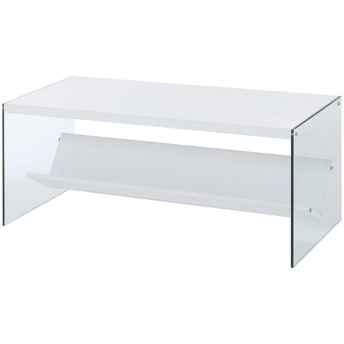 White Wood and Clear Glass Coffee Table N266