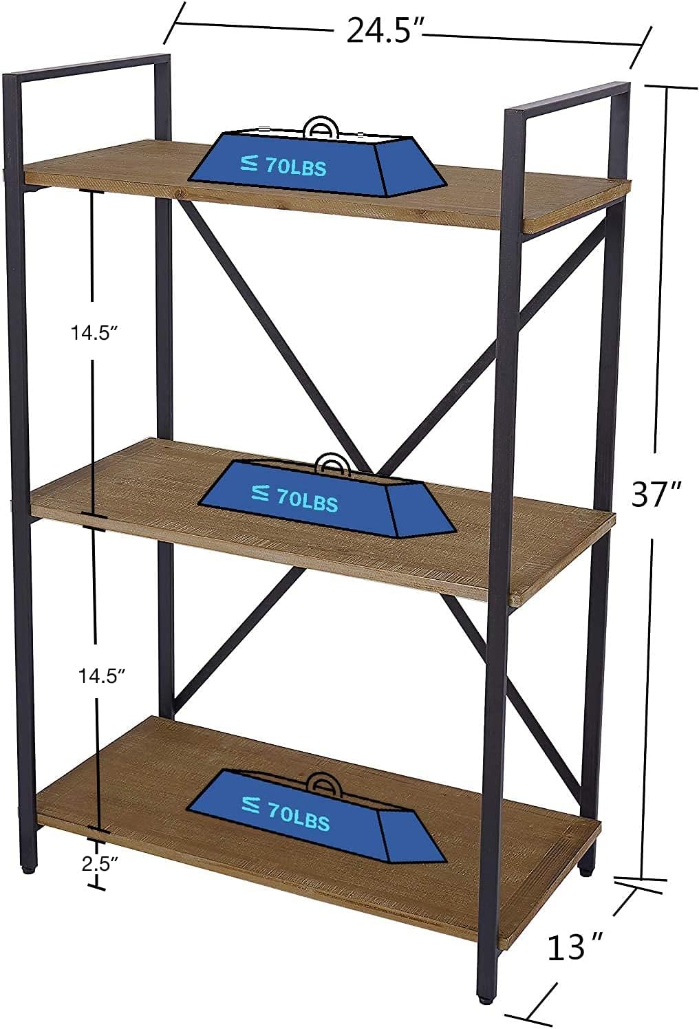 Solid Wood 3 Tier Bookshelf Storage Rack D990