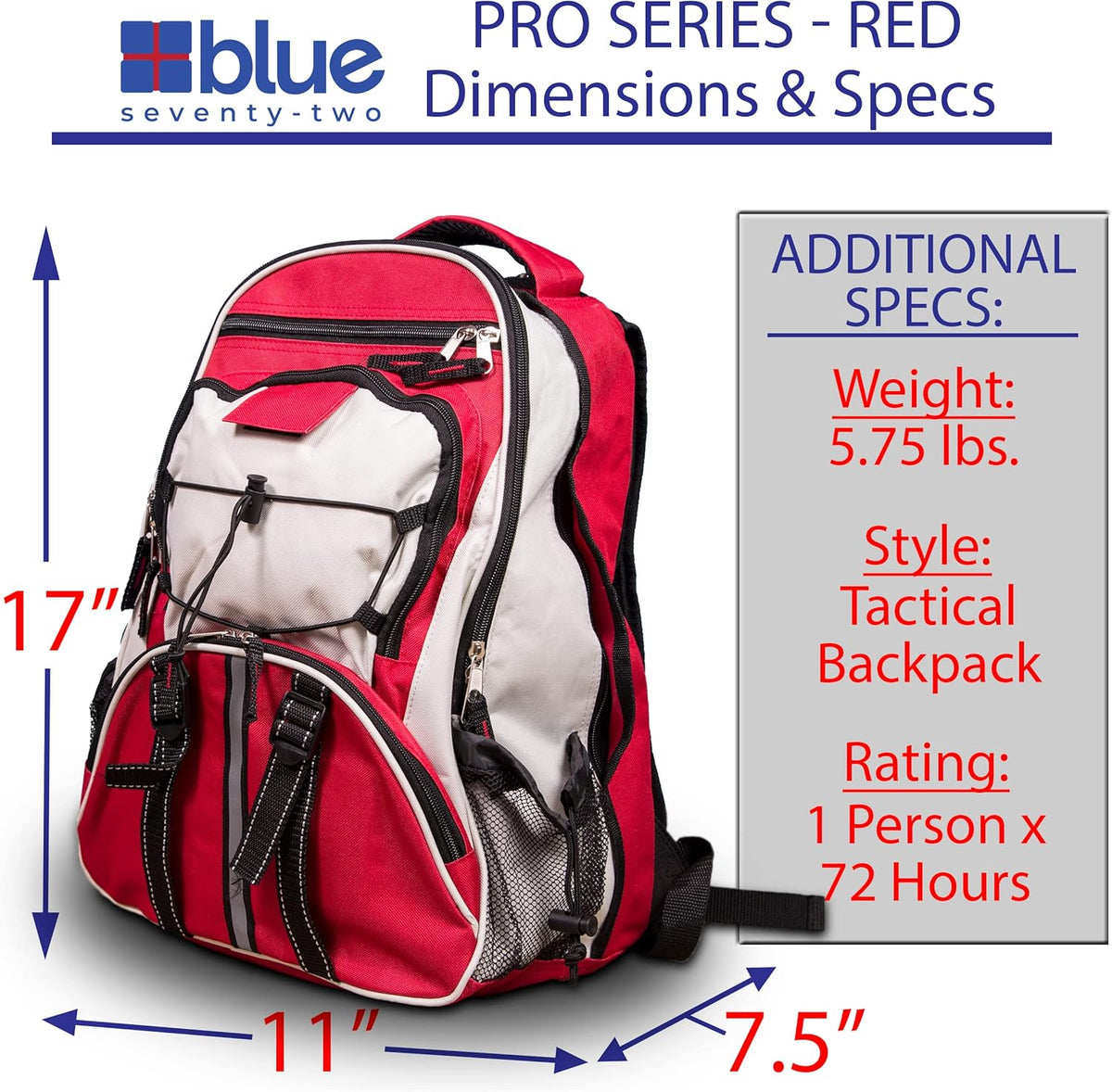 Red Deluxe 72 Hour Emergency Backpack Survival Kit H71767
