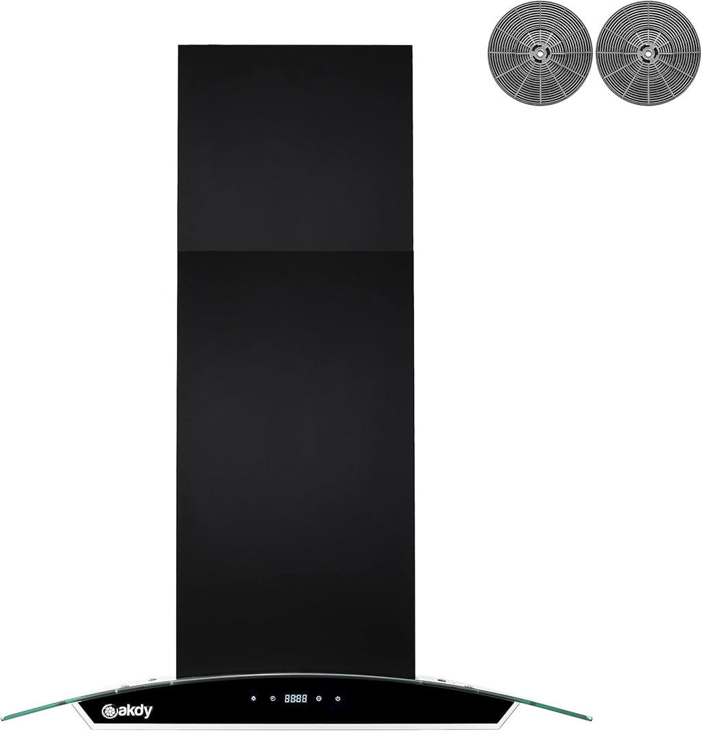 36 in. 343 CFM Convertible Island Mount Range Hood Black Painted Stainless Steel Glass Carbon Filters E610952