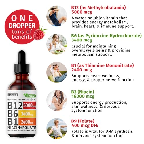 (2 Pack) Vitamin B12 Liquid Drops, 5000 mcg with Vitamin B6, 80 Servings Y80438