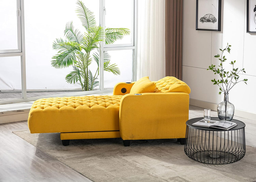 Yellow Button Tufted Single Sofa Bed with Pillow X5750