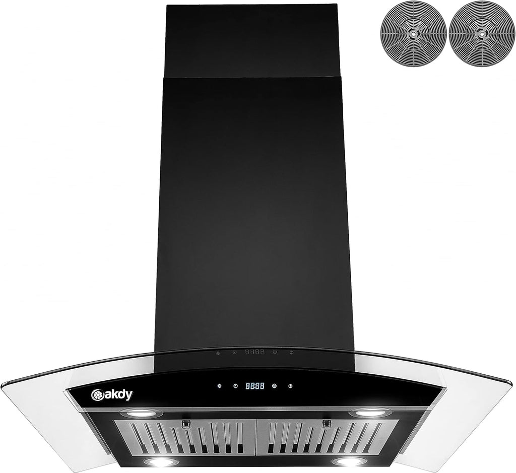 36 in. 343 CFM Convertible Island Mount Range Hood Black Painted Stainless Steel Glass Carbon Filters E610952