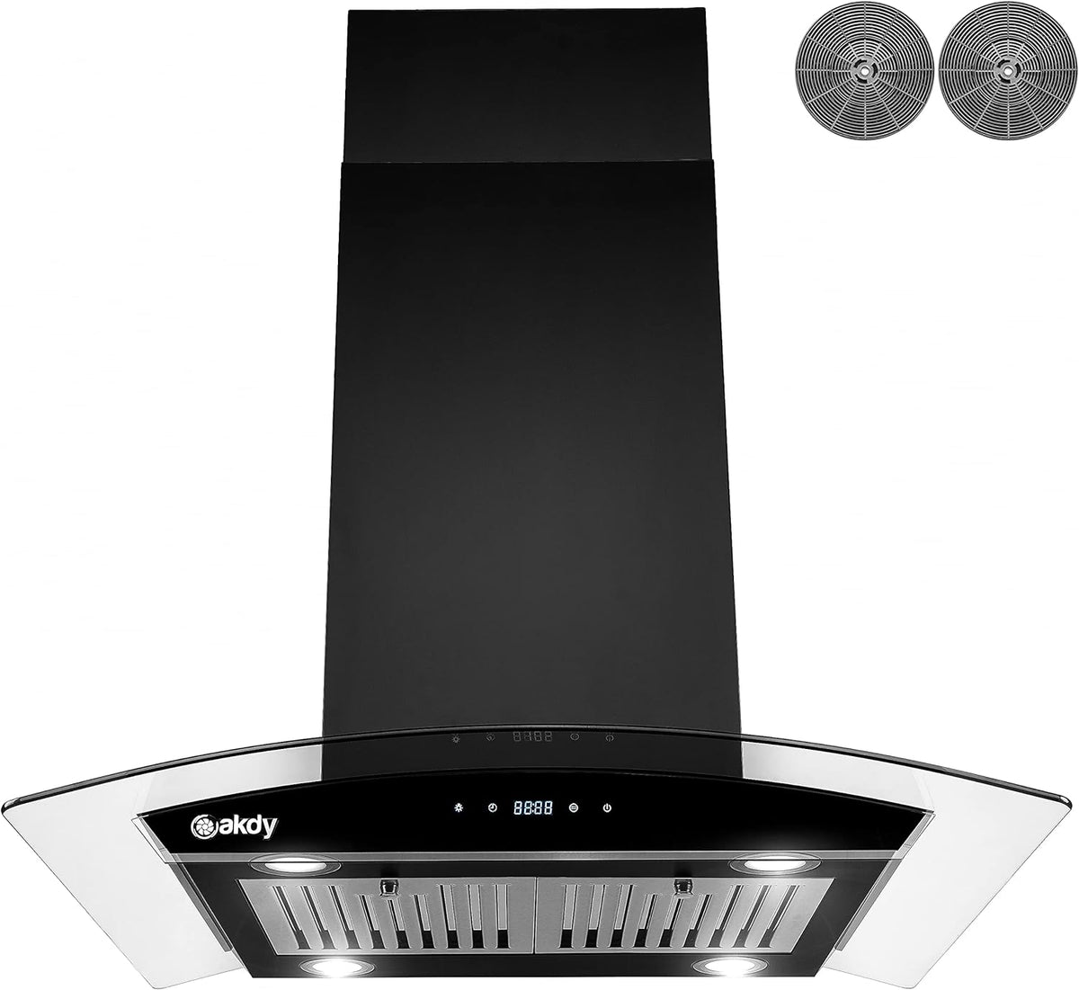 36 in. 343 CFM Convertible Island Mount Range Hood Black Painted Stainless Steel Glass Carbon Filters E610952