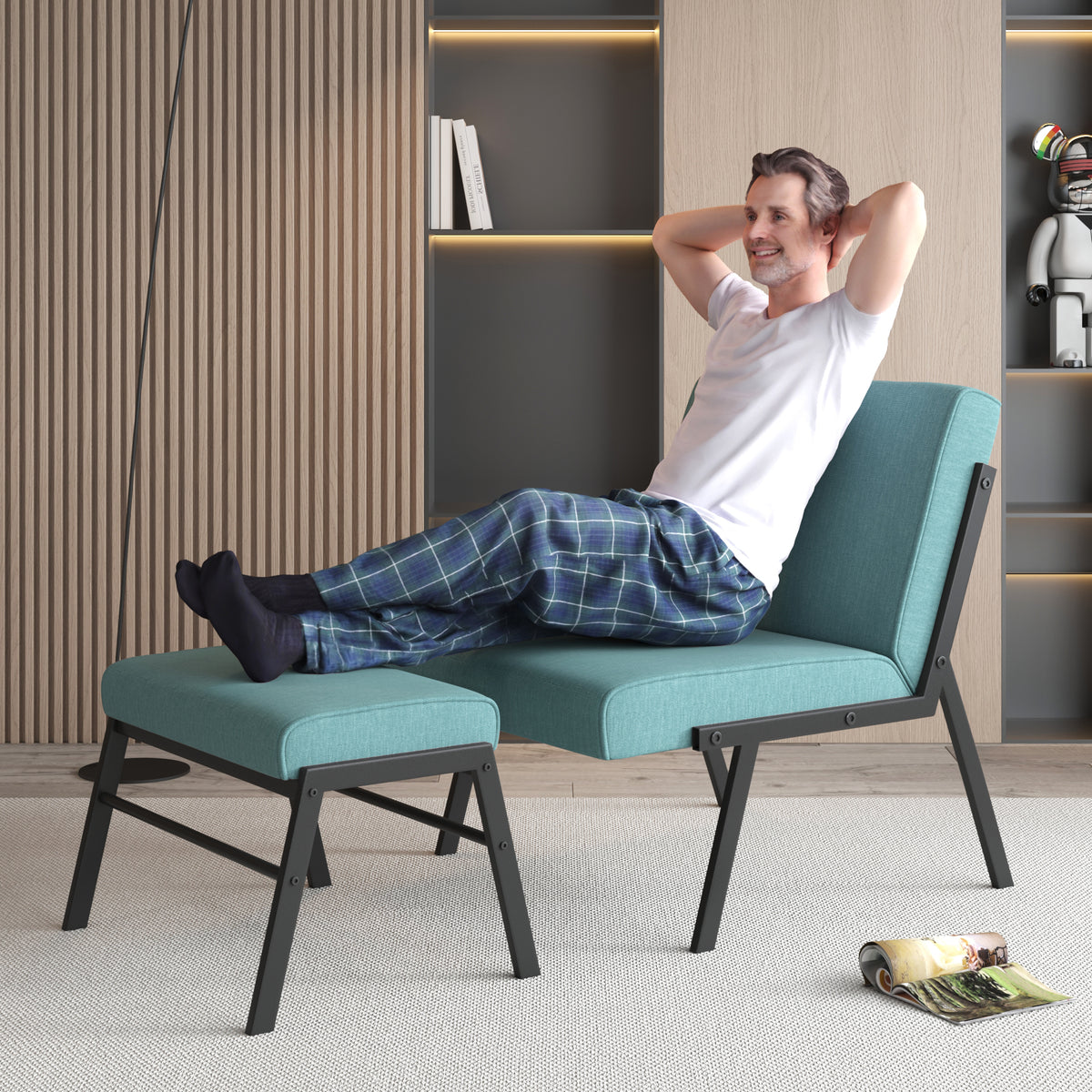 Green Linen Accent Chair with Ottoman S773725