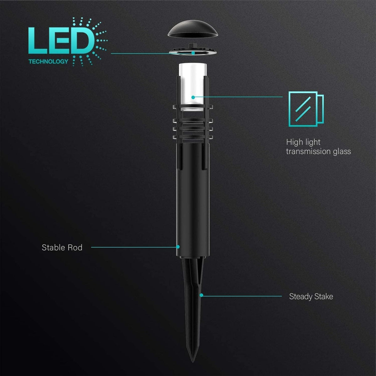 Black 8 Pack LED Bollard Pathway Light A805