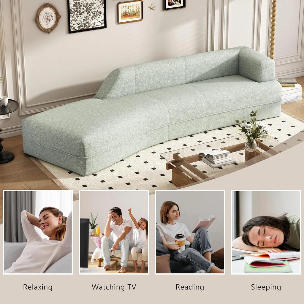 109.4" Green Boucle Curved Sofa O133