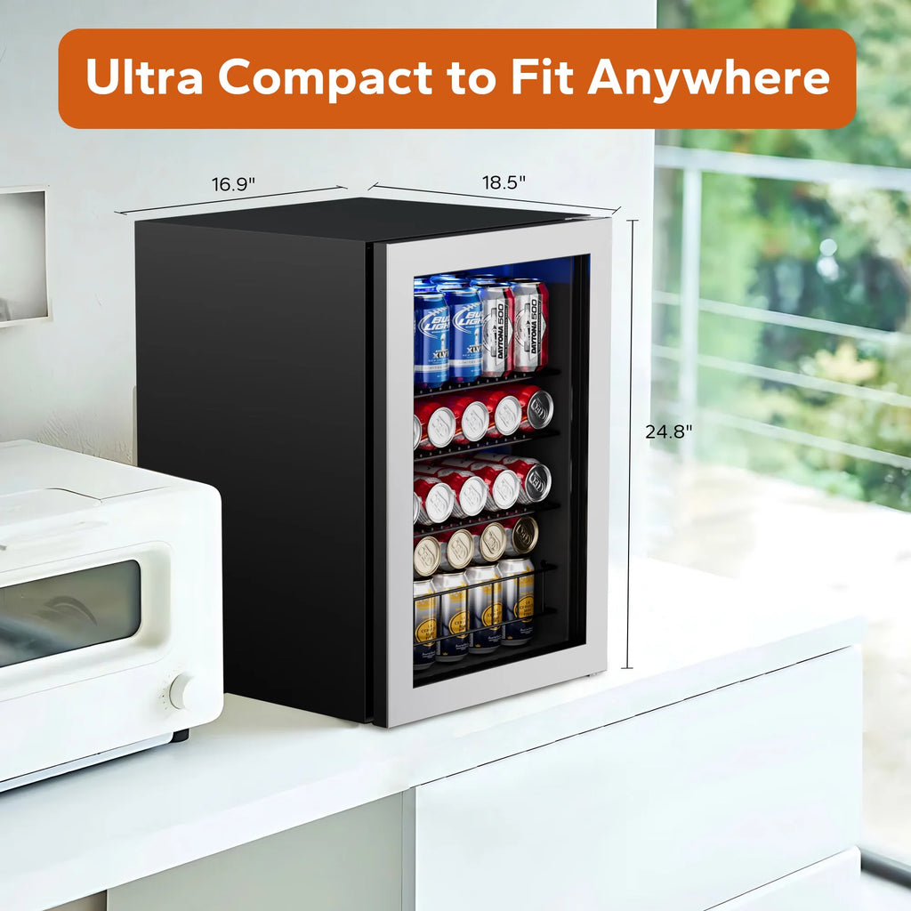 Beverage Refrigerator and Cooler 77 Can Mini Fridge with Glass Door N7273