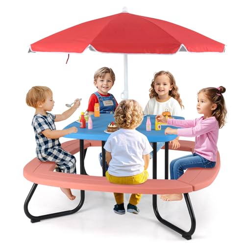 Kids Picnic Table and Chair Set with Umbrella B128843