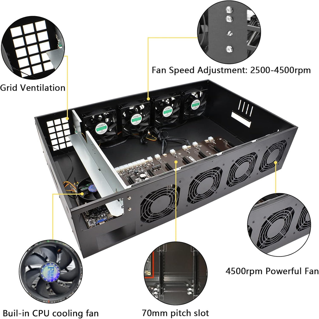 8 GPU 70mm Slots Mining Rig Frame with 8 Fans B545370