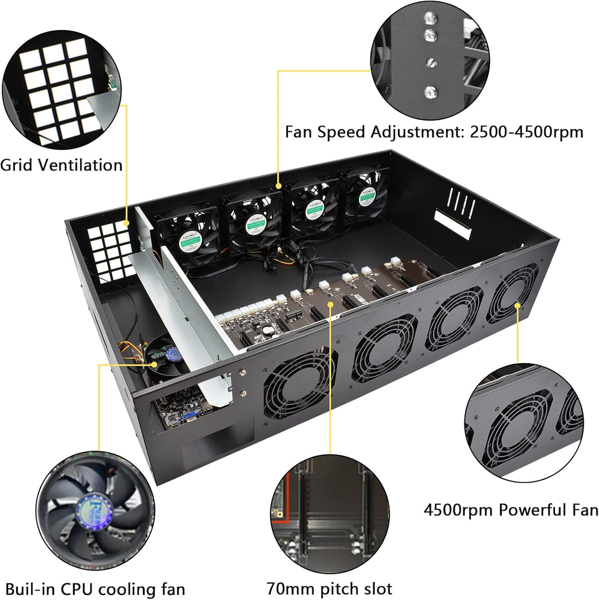 8 GPU 70mm Slots Mining Rig Frame with 8 Fans B545370