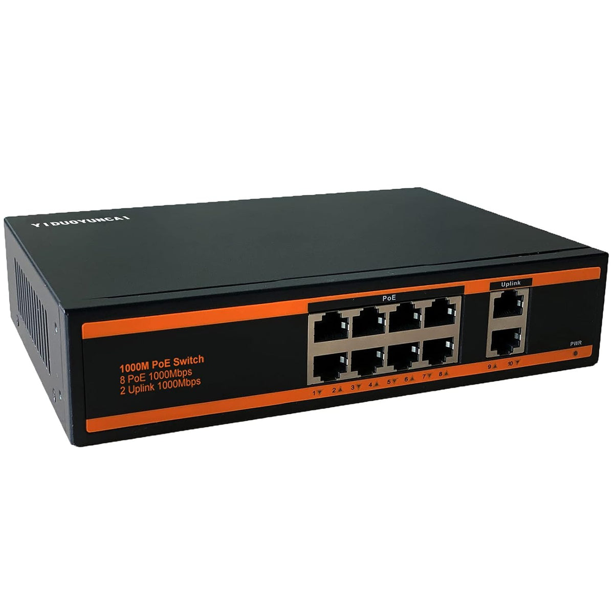 10 Port Gigabit PoE Switch 8 Port PoE+ 2 Uplink 150W Metal Fanless Unmanaged X7148