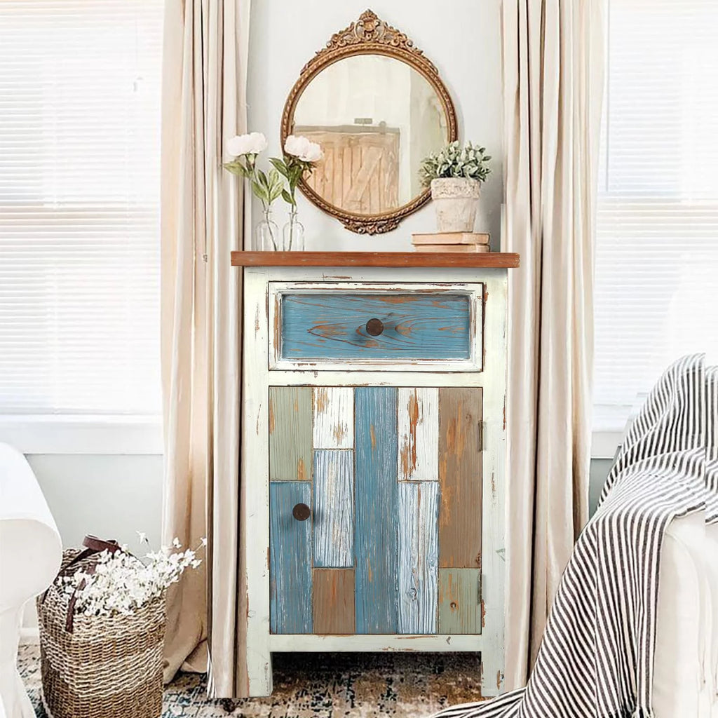 Rustic Multi-Color Wood 1-Drawer 1-Door End Table A39227