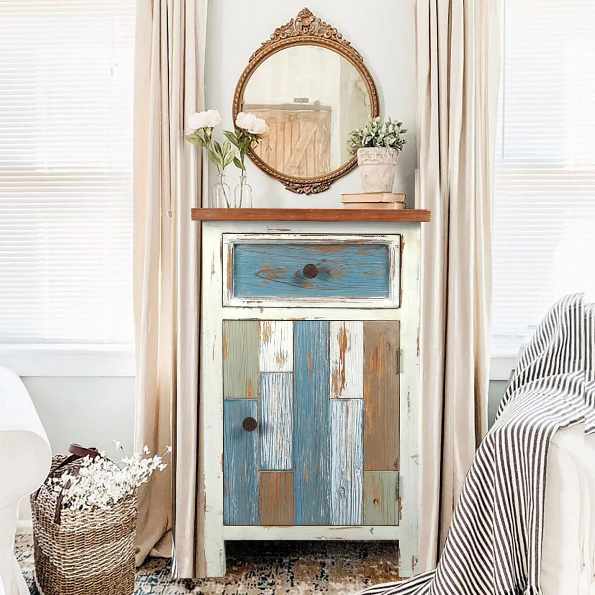 Rustic Multi-Color Wood 1-Drawer 1-Door End Table A39227