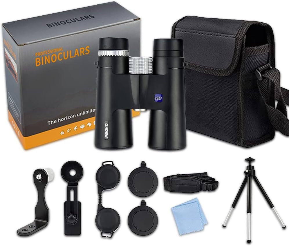12x42 HD Roof Prism Waterproof Binoculars with Tripod Carrying Case Mobile Phone Clip Pack of 2 W962