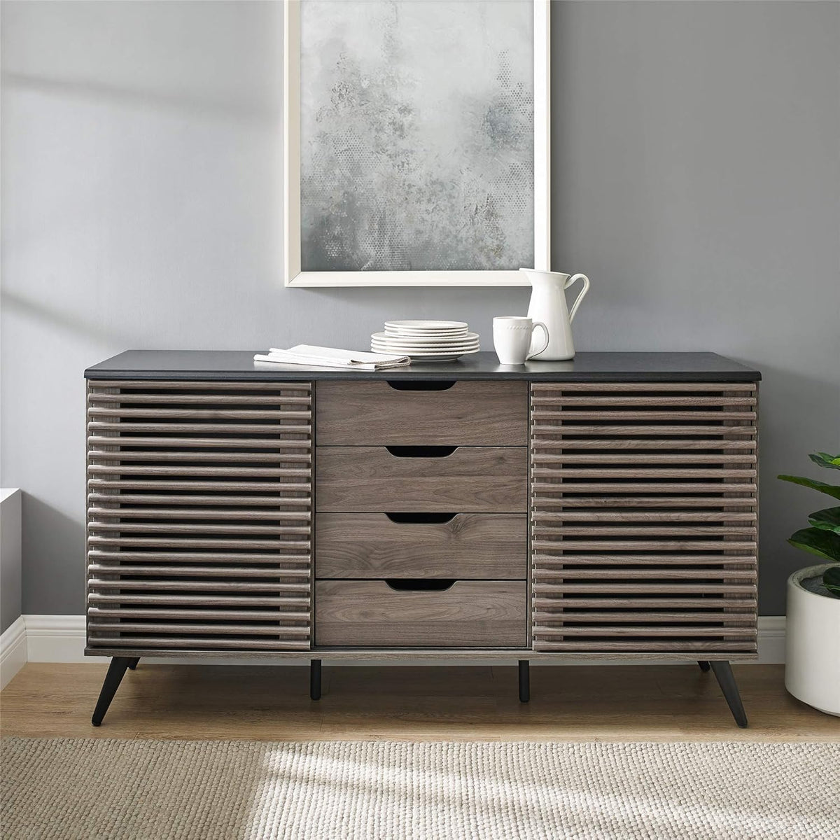 Black and Slate Grey 4 Drawer Wood Cabinet U1245