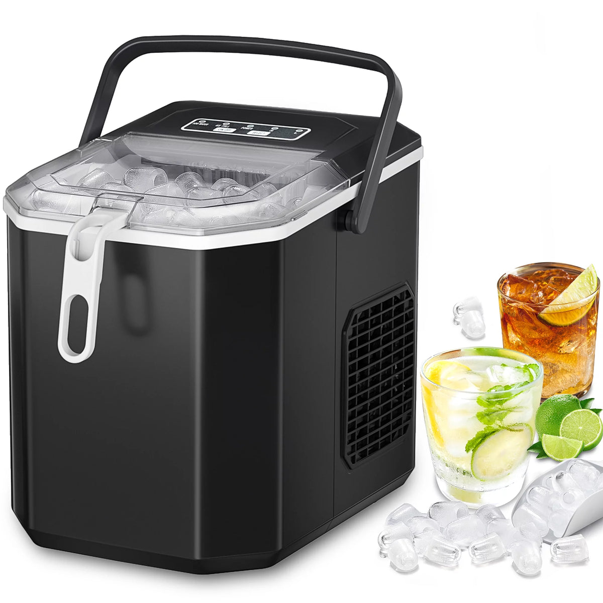 Black Countertop Ice Maker with Ice Scoop and Basket I192116