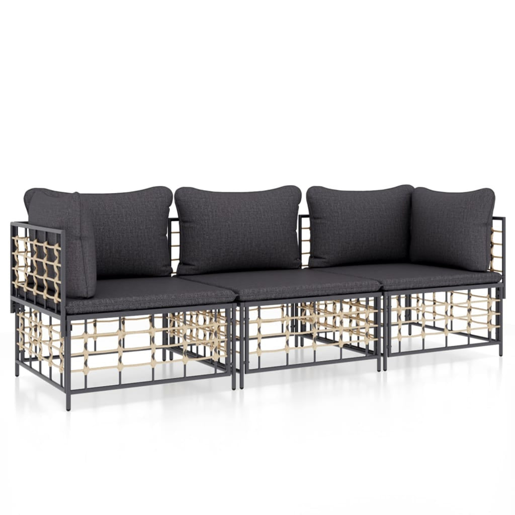 3 Piece Anthracite Poly Rattan Outdoor Patio Furniture Set K531604