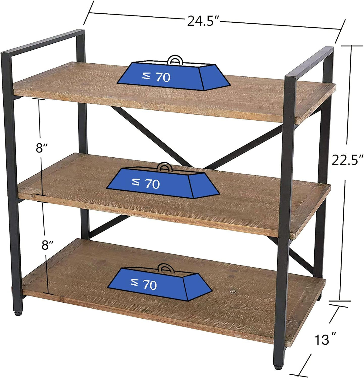 Solid Wood 3 Tier Bookshelf Storage Rack D990