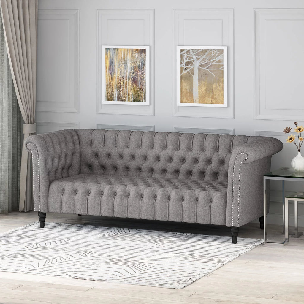 Grey Fabric Tufted 3 Seater Sofa V651