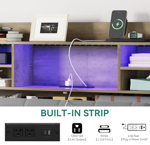 Gray Upholstered Floating Platform Bed with Charging Station F68588