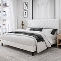Black Faux Leather Upholstered Button Tufted Full Size Platform Bed Frame with Adjustable Headboard X1180