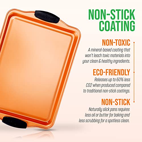 Nonstick Small Cookie Baking Sheet with Red Silicone Handles, 13.38’’ × 8.66’’ × 0.59’’ V404638