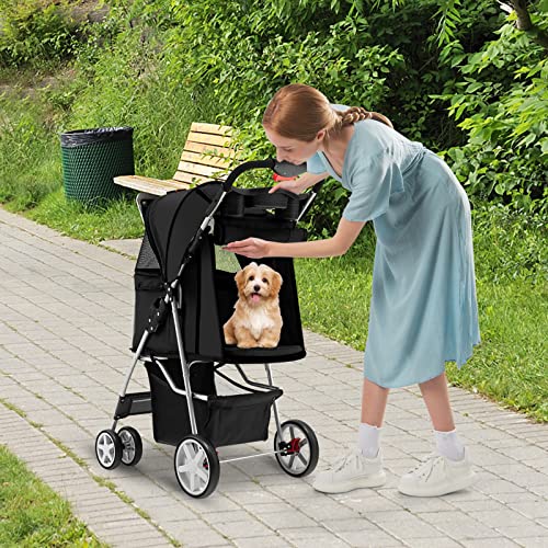 Navy Folding Pet Stroller with 4 Lockable Wheels and Removable Liner H268