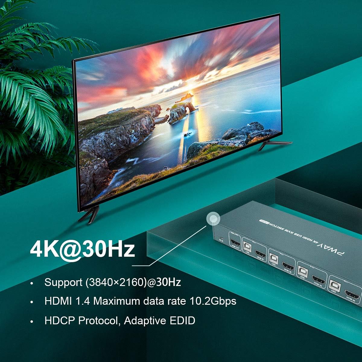 4 Port 4K@30Hz HDMI KVM Switch with HDMI and USB Cables L97558