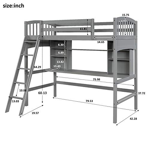 Full Size Solid Wood Loft Bed with Wardrobe and Desk N8377