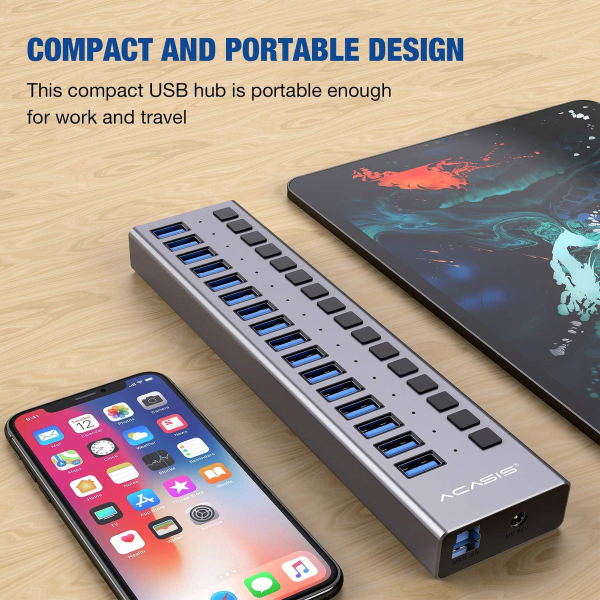 16 Ports USB 3.0 Data Hub with On/Off Switches and Power Adapter U860829