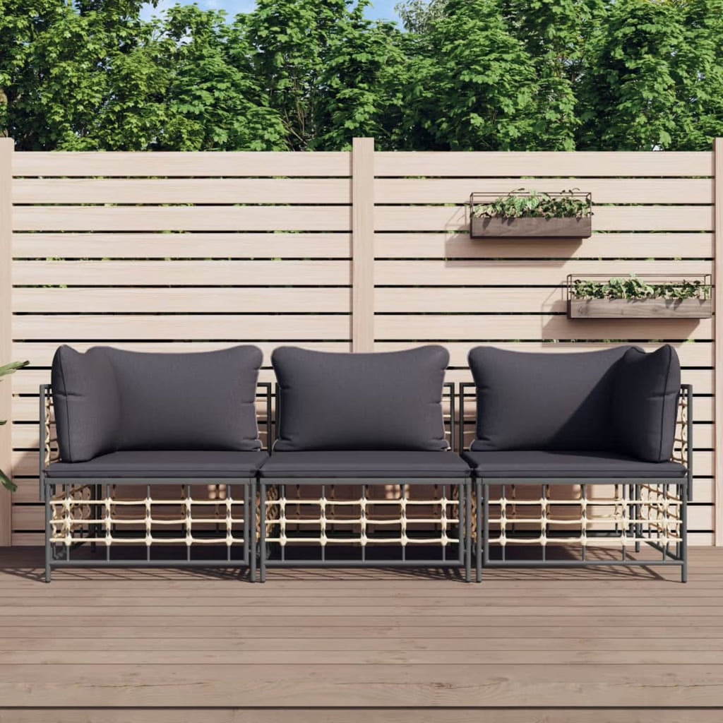 3 Piece Anthracite Poly Rattan Outdoor Patio Furniture Set K531604