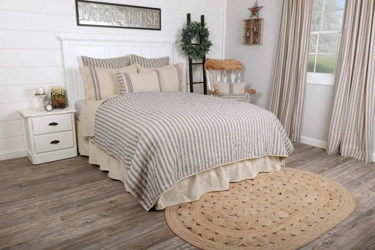 Blue Ticking Stripe Quilt, California King V337