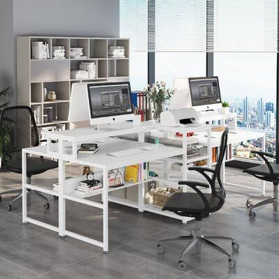94.5 inch Extra Long Double Computer Desk with Storage Shelf and Printer Shelf Q5666