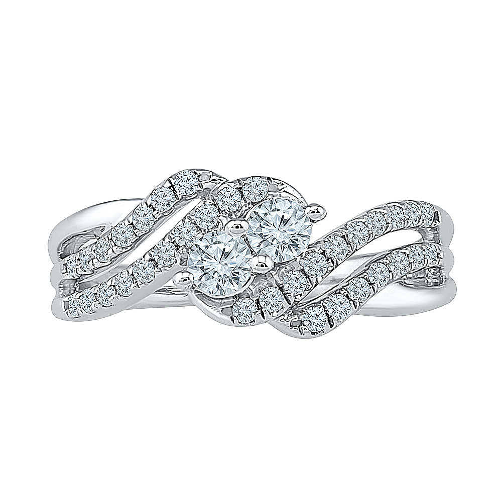 10 KT White Gold Two Stone White Round Diamond Ring S403