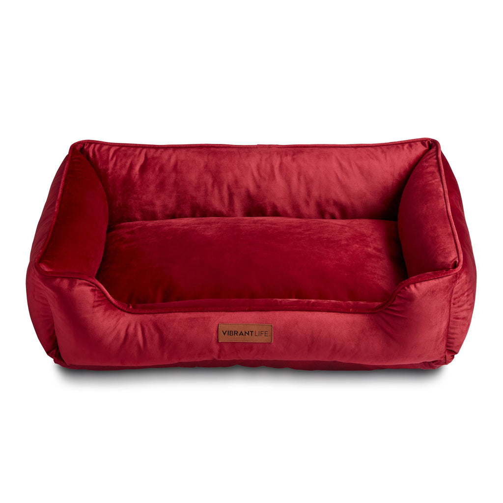 Faux Velvet Box Dog Bed Large Red 27" x 37" U704