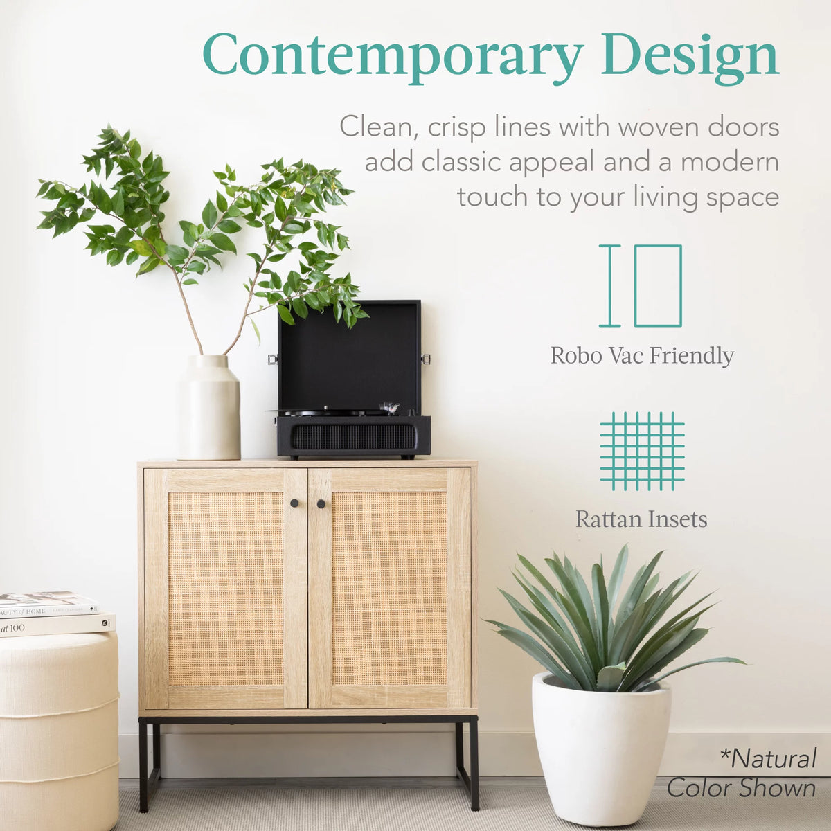 White 2-Door Rattan Storage Cabinet H268109