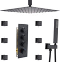 Brushed Nickel 16inch Rainfall Shower System with Body Jets Thermostatic Mixer Shower Faucet Set R419728