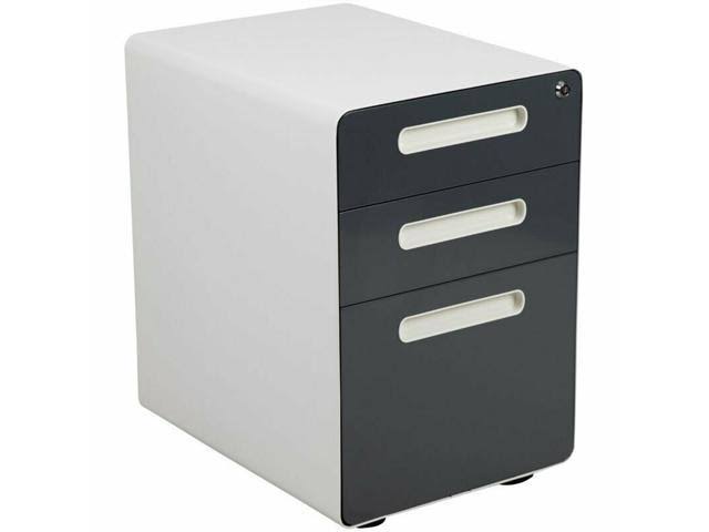 3 Drawer Mobile File Cabinet in White and Charcoal P788