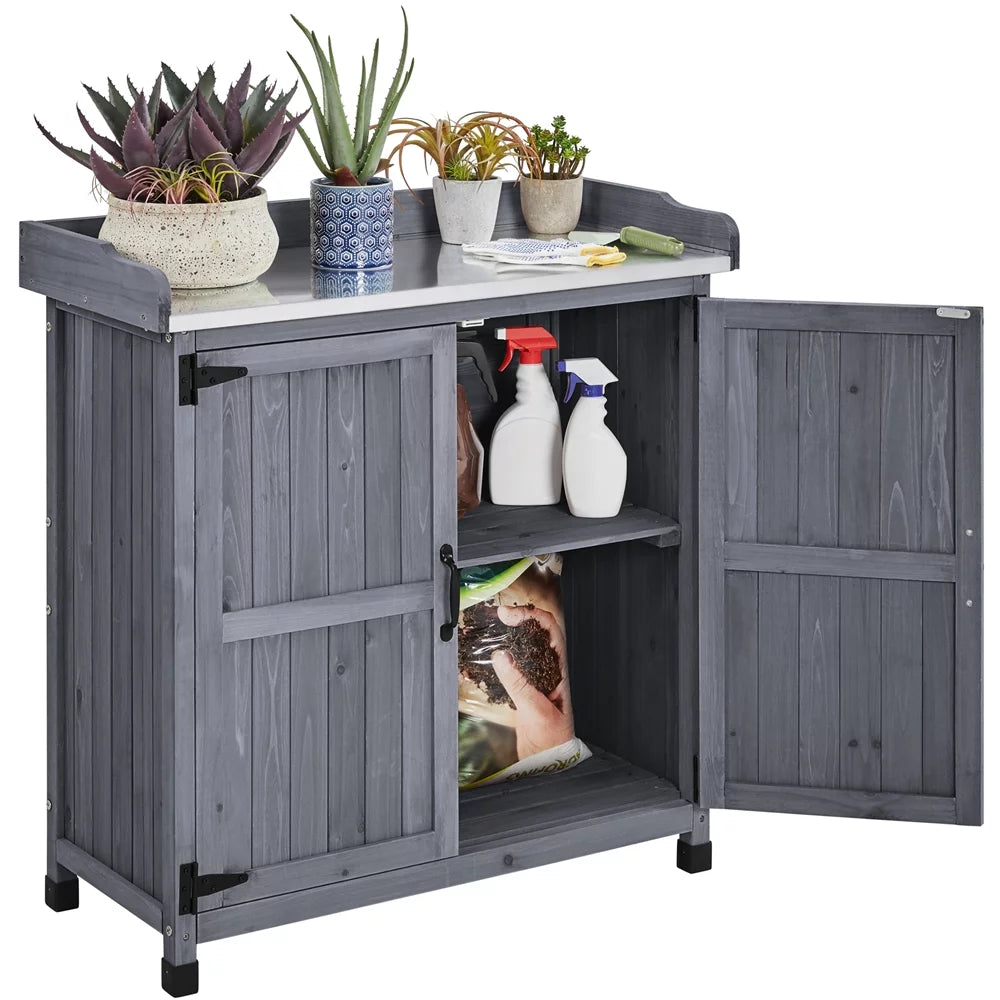 Wooden Garden Potting Bench Table with Cabinet V726