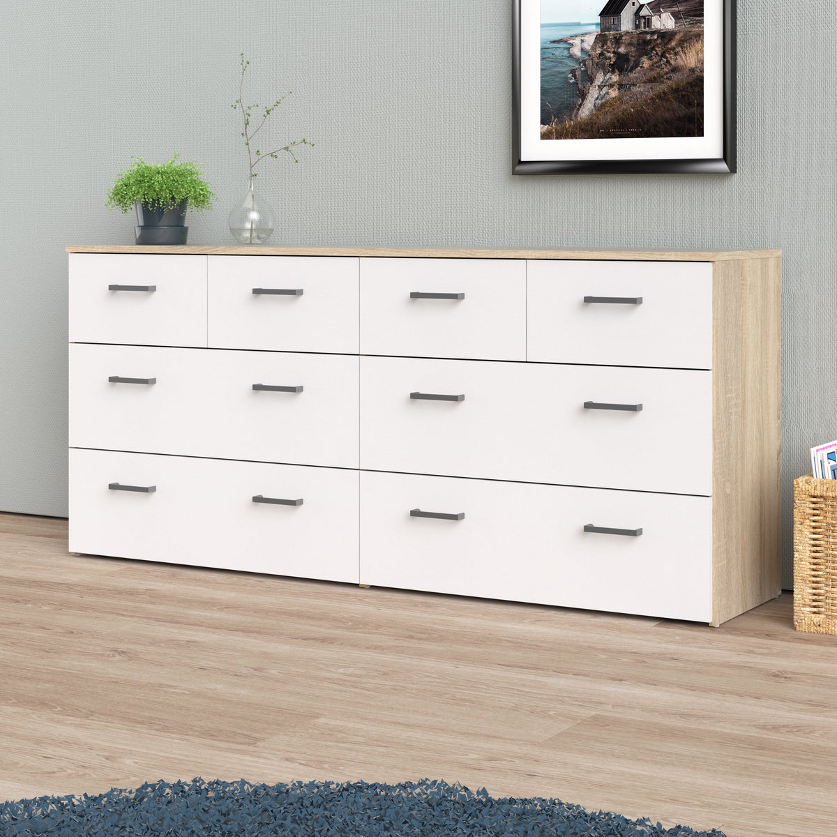 Oak Structure White 8 Drawer Double Dresser Z84326