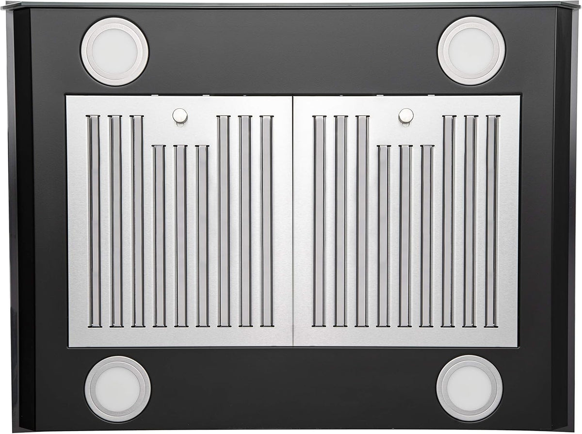 36 in. 343 CFM Convertible Island Mount Range Hood Black Painted Stainless Steel Glass Carbon Filters E610952