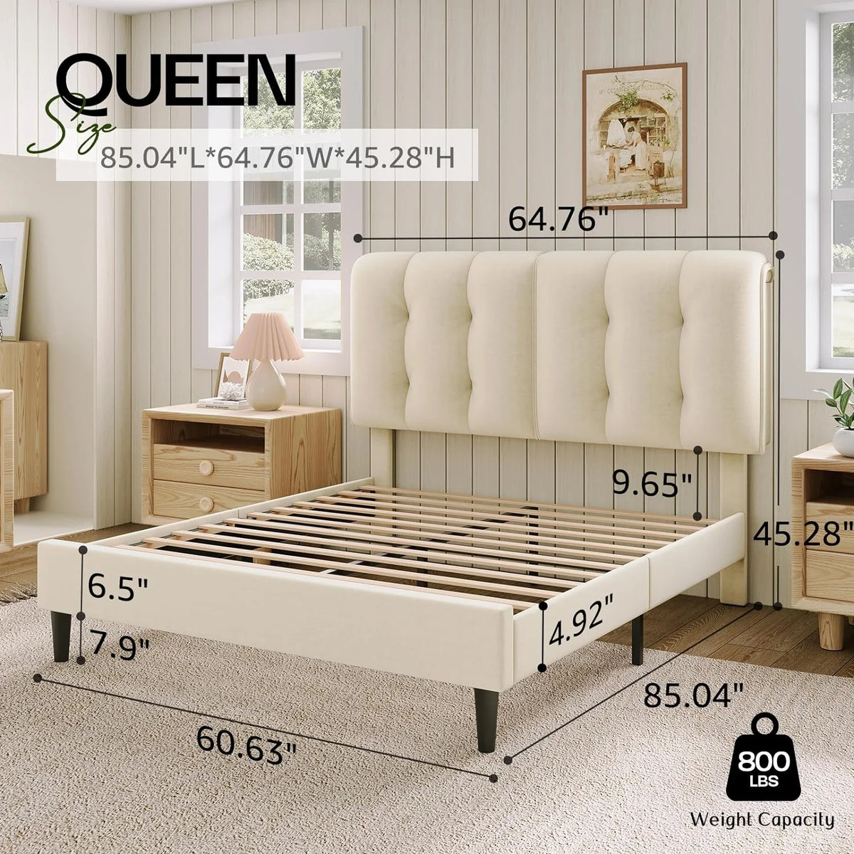 Queen Velvet Upholstered Platform Bed with Adjustable Headboard L91612