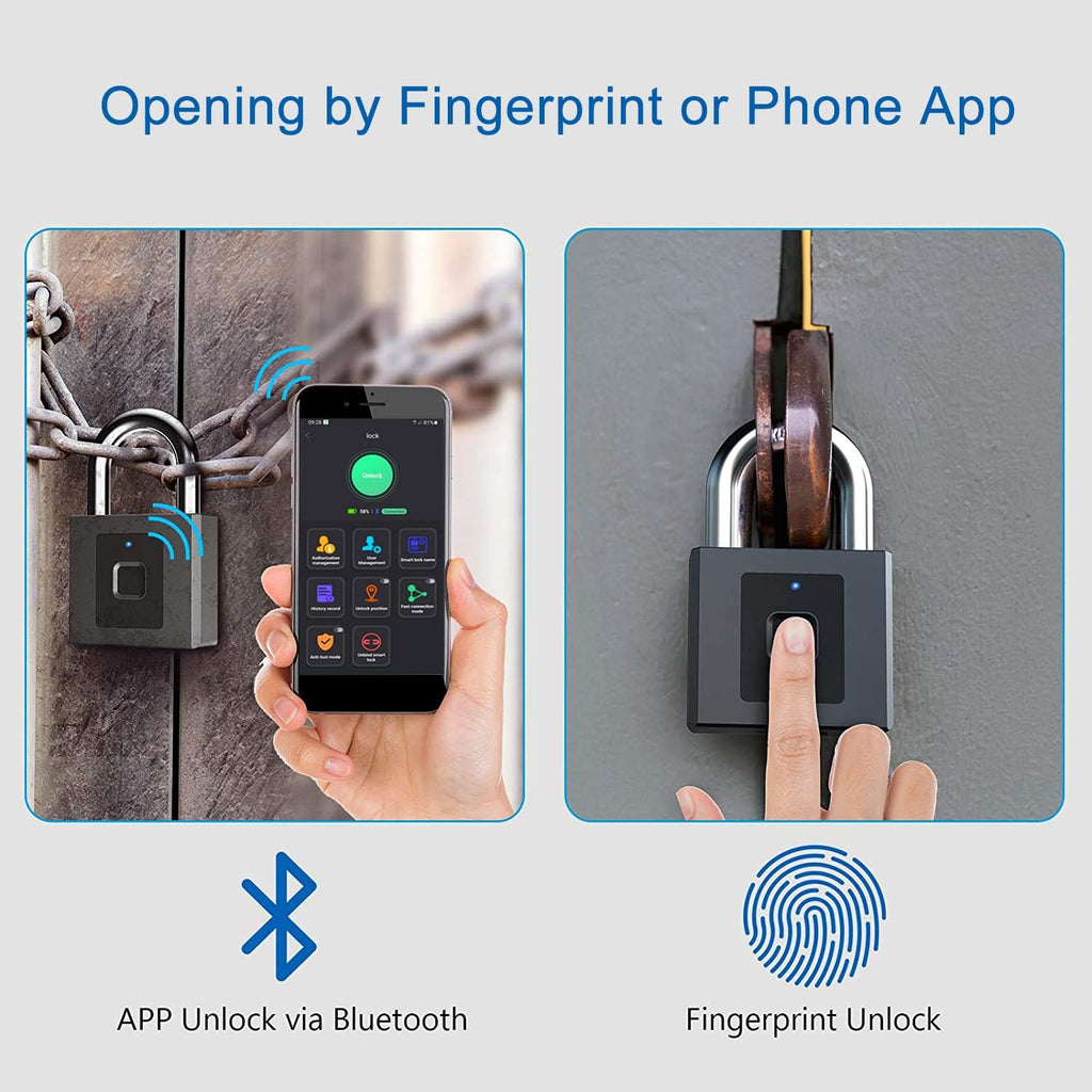 Fingerprint Padlock, Keyless, Waterproof, Pack of 2 F7676