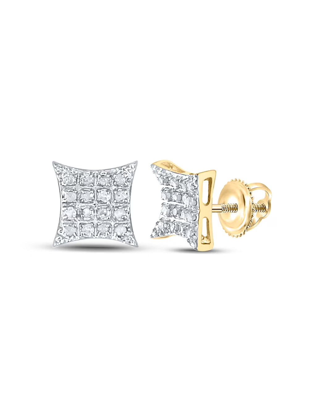 10kt Yellow Gold Mens Diamond Square Earrings 1/10 Cttw R22626